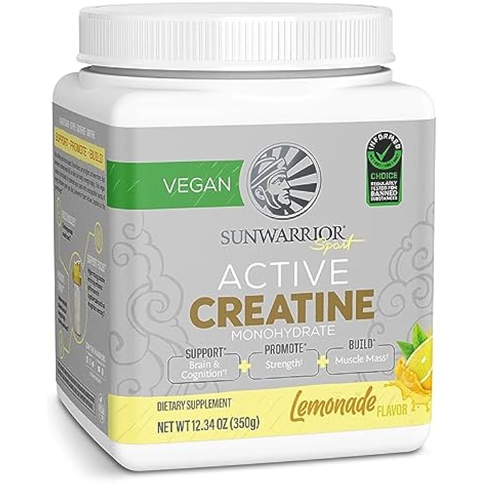 Sunwarrior Creatine Monohydrate Powder Micronized PreWorkout Recovery Supplement Support Muscle Building Strength Training Cognition Vegan & Keto Friendly, Easily Mixes 50 Servings Lemonade Flavored - Image 1