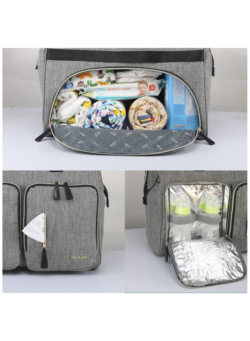 Little Story Gabrielle Mom Dad Xl Travel Diaper Bag With Diaper Changing Mat - Grey  - Image 5