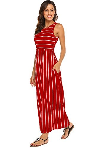 Hount Women's Summer Sleeveless Striped Flowy Casual Long Maxi Dress with Pockets (Red, Large) - Image 5