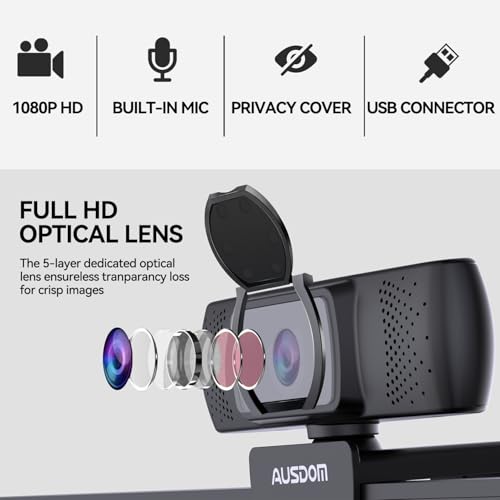 AUSDOM AF640 1080P Webcam with Microphone, 90°FOV USB PC Camera Webcam with Privacy Cover, Plug and Play Computer Camera for Online Calling/Conferencing, Zoom/Skype/YouTube, Laptop/PC - Image 4