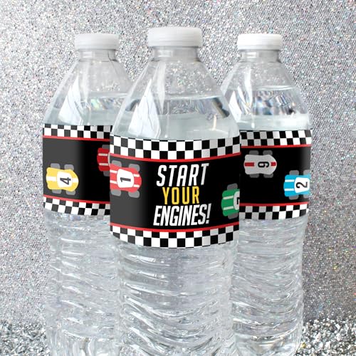 DISTINCTIVS Race Car Birthday Party Water Bottle Labels, Let's Go Racing Racecar Stickers for Water Bottles - 20 Count - Image 2