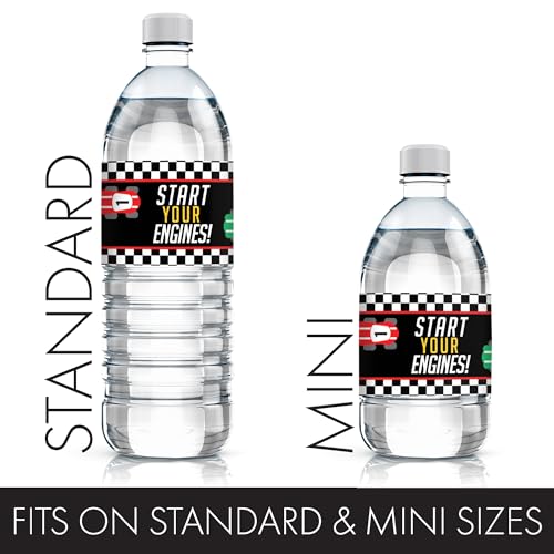 DISTINCTIVS Race Car Birthday Party Water Bottle Labels, Let's Go Racing Racecar Stickers for Water Bottles - 20 Count - Image 3