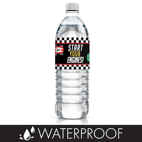 DISTINCTIVS Race Car Birthday Party Water Bottle Labels, Let's Go Racing Racecar Stickers for Water Bottles - 20 Count - Image 5