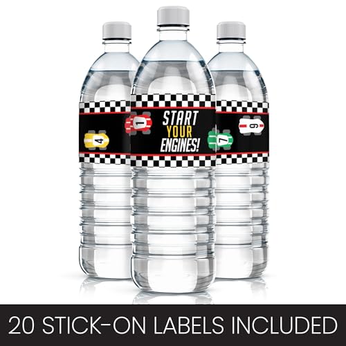 DISTINCTIVS Race Car Birthday Party Water Bottle Labels, Let's Go Racing Racecar Stickers for Water Bottles - 20 Count - Image 4