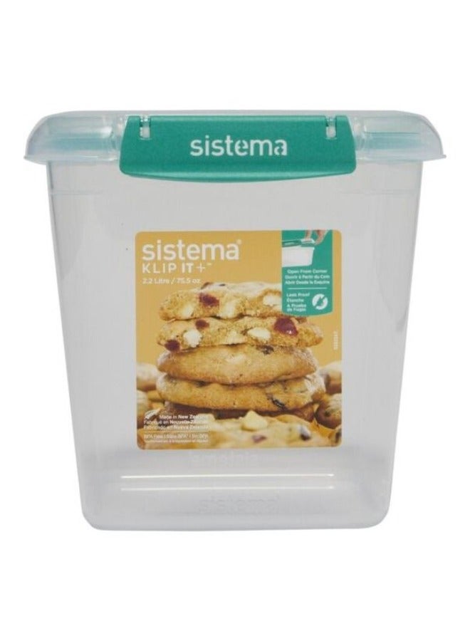 Sistema Klip IT Plus Square Food Storage Box, 2.2 Liter, Minty Teal