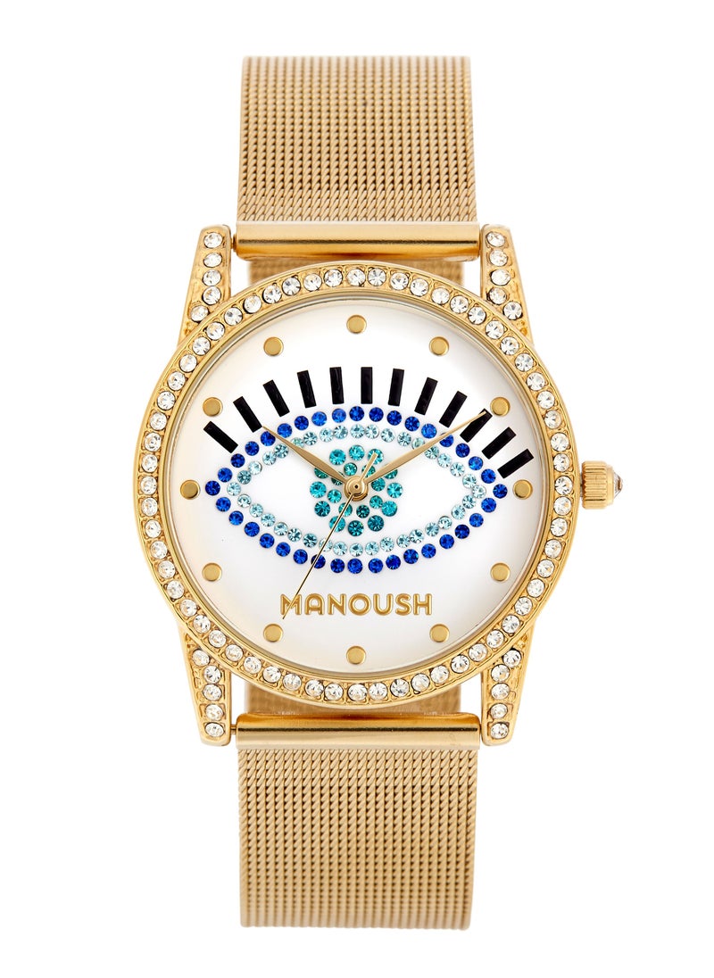 Manoush Manoush Shiny Eye Collection - Unisex Analogue Classic Quartz Gold Stainless Steel Mesh Wrist Watch - MSHSE04  - Image 1
