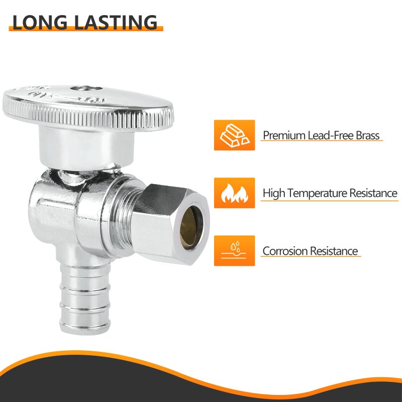 HeSun 10-PCs HeSun Pex Angle Stop Valve, 1/2" Pex x 3/8" OD Compression Angle Stop, 1/4 Turn Shut Off Valve for Bathroom, ASTM F1807(VALVE076-10) - Image 4