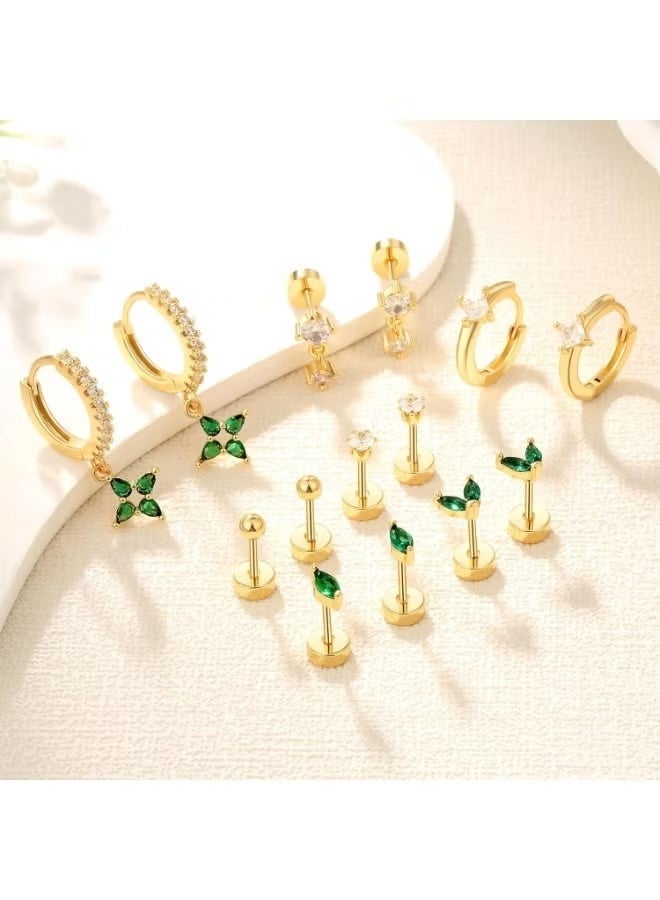 مجموعة أقراط ذهبية مسطحة الظهر من الفولاذ المقاوم للصدأ الجراحية، مجموعة أقراط غضروفية أنيقة للنساء - Image 2