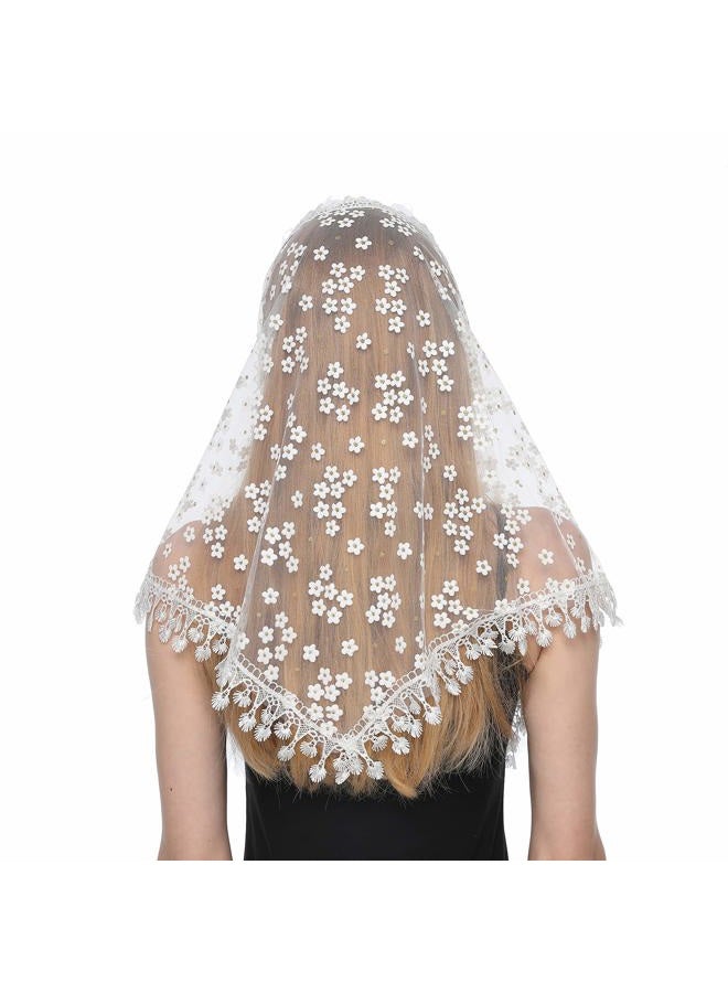 LMVERNA Triangle Floral Church Scarf Covering Church Tulle Veil for Mass Wedding Bridesmaids (White2) - Image 3