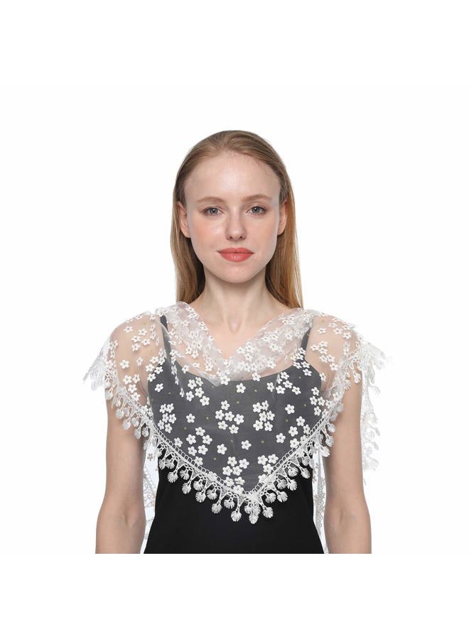 LMVERNA Triangle Floral Church Scarf Covering Church Tulle Veil for Mass Wedding Bridesmaids (White2) - Image 4