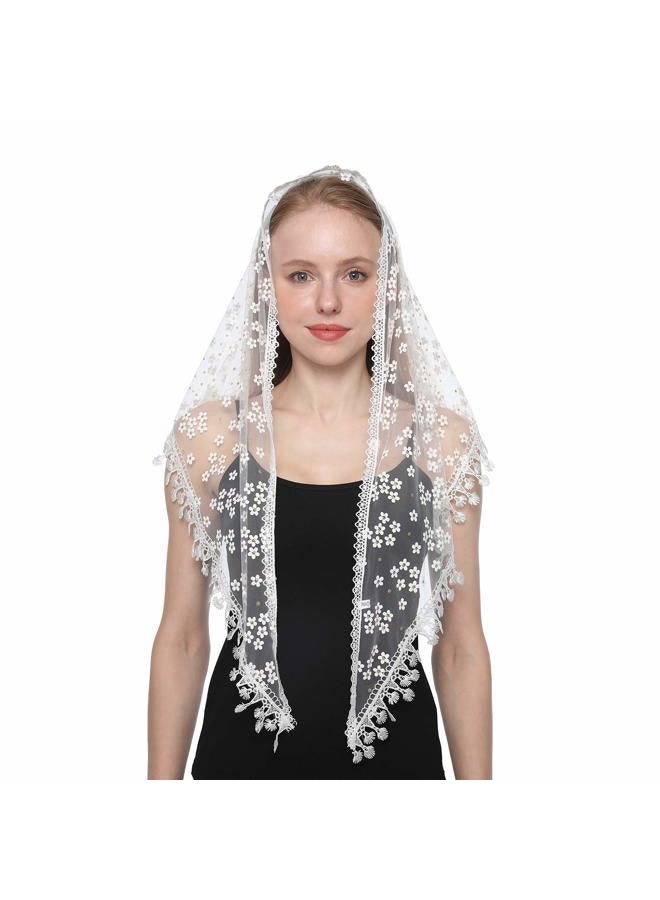 LMVERNA Triangle Floral Church Scarf Covering Church Tulle Veil for Mass Wedding Bridesmaids (White2) - Image 5
