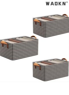WAOKN 3 Pieces Storage Bins Steel Frame Style Clothing Storage Box, Household Wardrobe Layered Clothing Basket,Cotton Linen Fabric Folding and Organizing Box for Organizing Clothes,Toys,Books  - Image 1