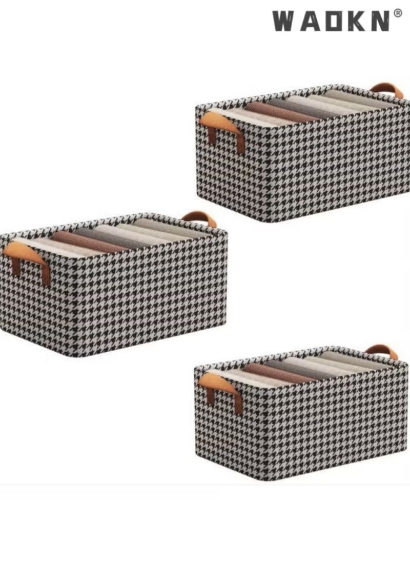 WAOKN 3 Pieces Storage Bins Steel Frame Style Clothing Storage Box, Household Wardrobe Layered Clothing Basket,Cotton Linen Fabric Folding and Organizing Box for Organizing Clothes,Toys,Books  - Image 1