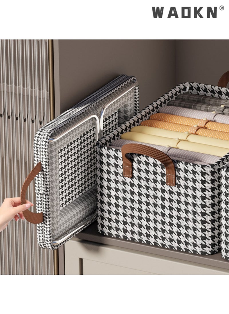 WAOKN 3 Pieces Storage Bins Steel Frame Style Clothing Storage Box, Household Wardrobe Layered Clothing Basket,Cotton Linen Fabric Folding and Organizing Box for Organizing Clothes,Toys,Books  - Image 5