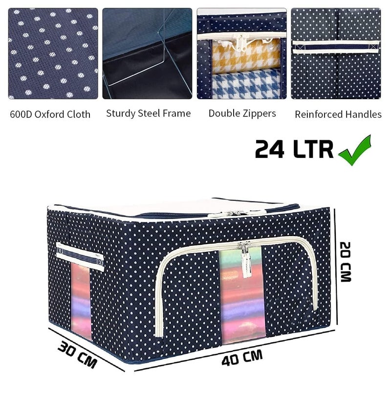 HORPIN HORPIN Heavy Duty Foldable Cloth storage box Steel Frame Clothes Organizer Storage Box For Wardrobe Saree Shirts And Blankets 24 LTRPACK OF 1  - Image 2