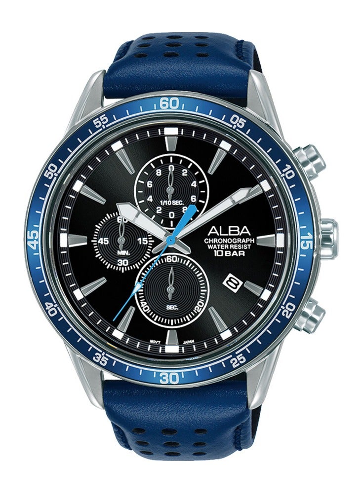 Alba Men's Hand Watch ACTIVE Blue Leather Strap , Black Dial AM3835X1 - Image 1