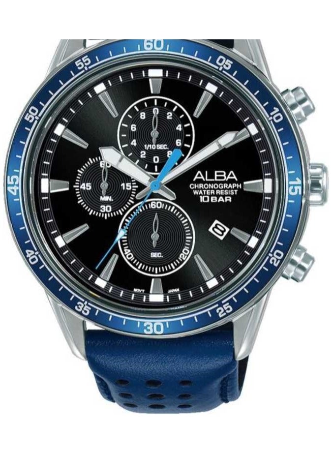 Alba Men's Hand Watch ACTIVE Blue Leather Strap , Black Dial AM3835X1 - Image 2