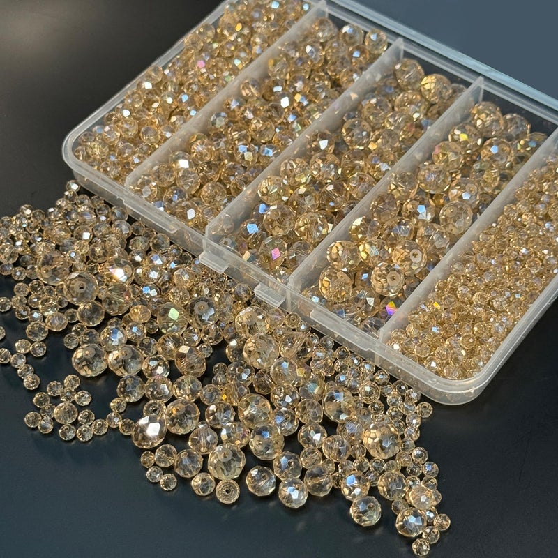 Laopottbeads 800Pcs 4/6/8/10mm Crystal Glass Beads for Jewelry Making Beads for Bracelets Necklace Pendants Making Supplies(Gold Champagne) - Image 1
