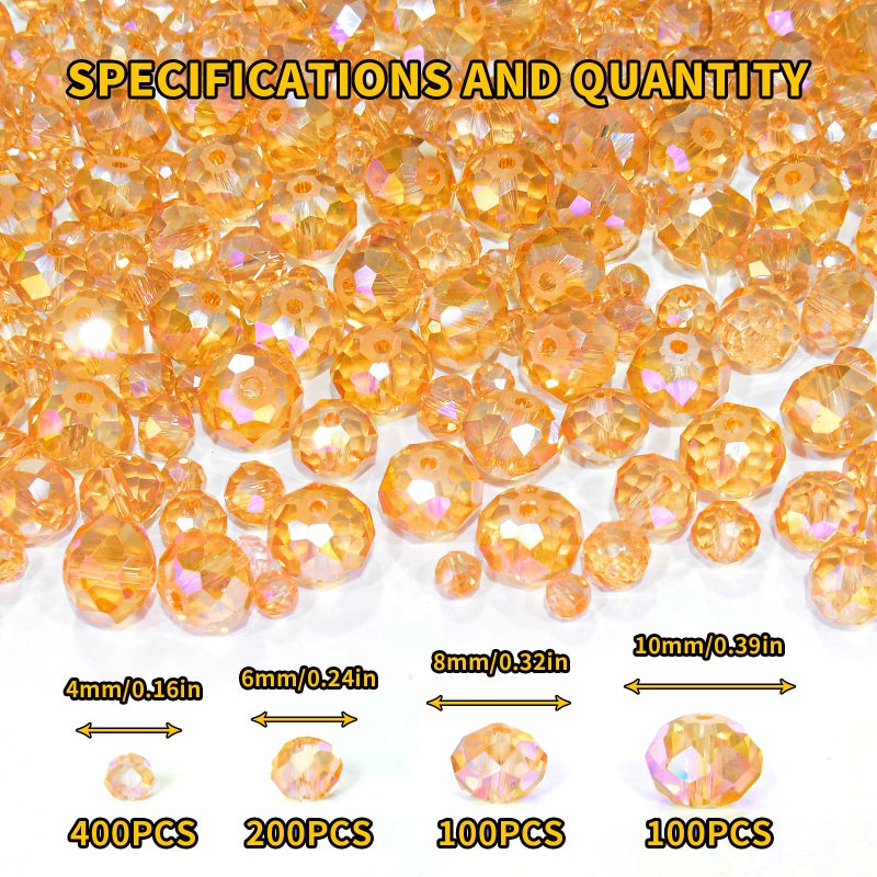 Laopottbeads 800Pcs 4/6/8/10mm Crystal Glass Beads for Jewelry Making Beads for Bracelets Necklace Pendants Making Supplies(Gold Champagne) - Image 2