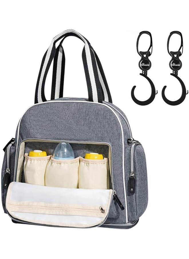 erorex Signature Maternity Diaper Bag Gray + Stroller Hooks - Image 1
