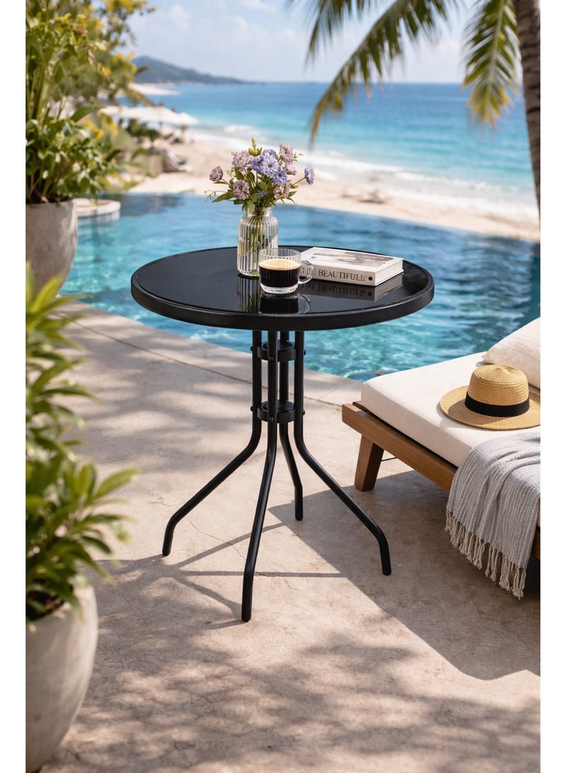 Toshionics Metal Round Table  Tempered Glass top - Outdoor Table, Outdoor Side Table, Metal Coffee Table for Outdoor Patio, Balcony, Poolside, living room Table 60X70 CM - Image 2