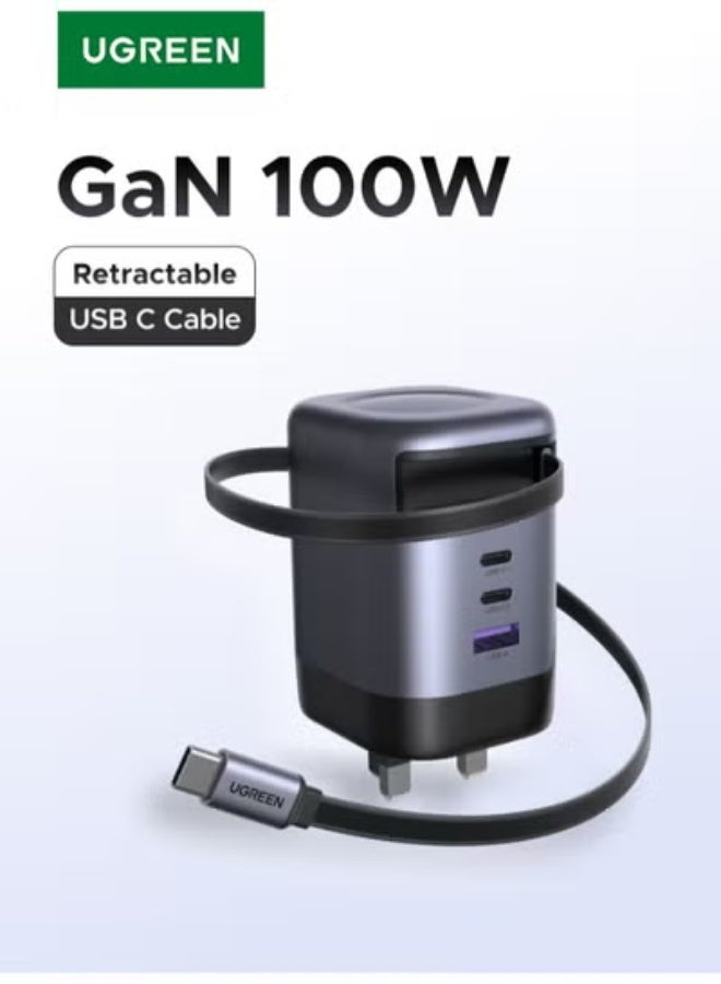 Ugreen Nexode 100W Charger USB Type C Retractable With 0.75M 2C1A USB C Cable iPhone Fast and Safe Charging Cord High Temperature Protection Easy to Store and Keep Desk Tidy Perfect Partner for Outdoors - - Image 1