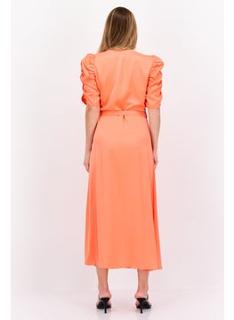 Y.A.S Women Plain Wrap Dress, Bright Orange  - Image 4