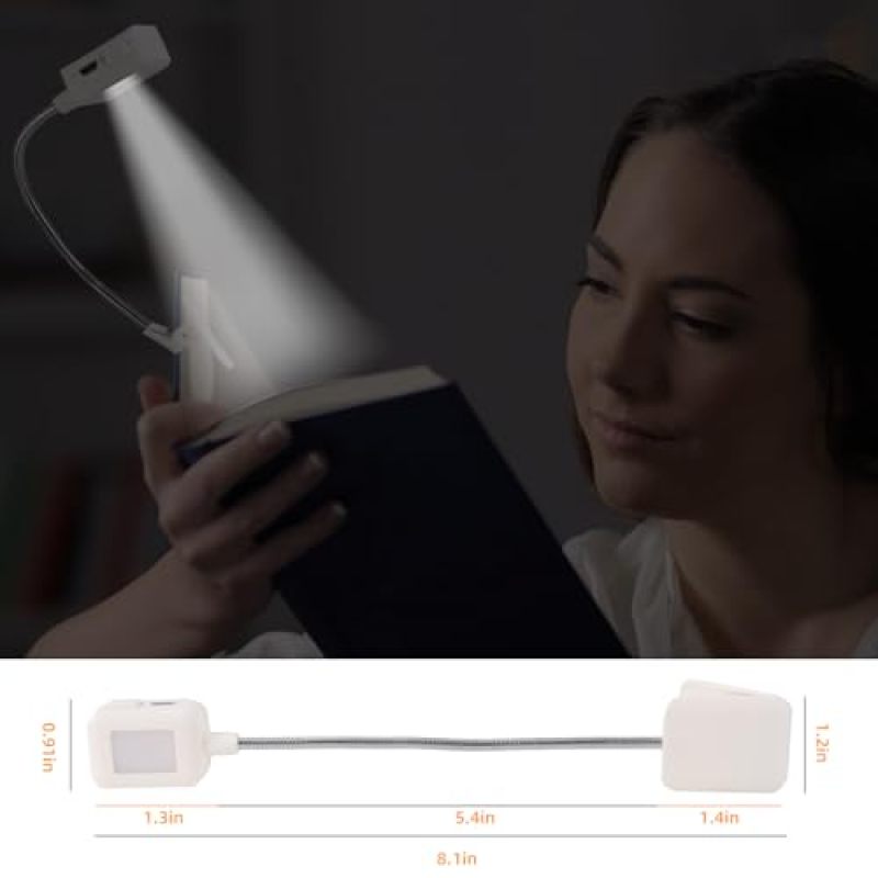 مصباح قراءة كليب-أون لكيندل 25 × 25 × 203 مم أبيض ضوء LED دافئ اللون قابل لإعادة الشحن مع أنبوب قابل للانحناء بزاوية 360 درجة - طيف كهرماني للعناية بالعينين للقراء بجانب السرير في وقت متأخر من الليل - Image 5