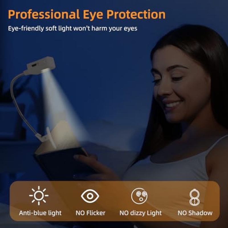 مصباح قراءة كليب-أون لكيندل 25 × 25 × 203 مم أبيض ضوء LED دافئ اللون قابل لإعادة الشحن مع أنبوب قابل للانحناء بزاوية 360 درجة - طيف كهرماني للعناية بالعينين للقراء بجانب السرير في وقت متأخر من الليل - Image 2