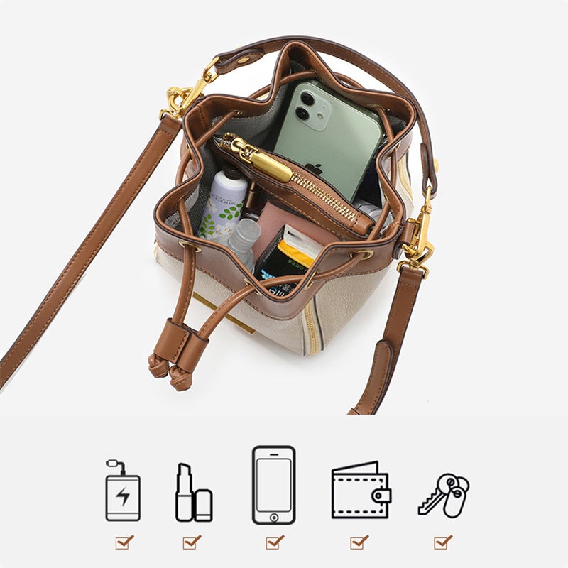 Niche Fashion Commuter-Style Textured Bucket Bag For Women, New Simple Crossbody Bag, Versatile Shoulder Bag, Genuine Leather Handbag For Women - Image 5