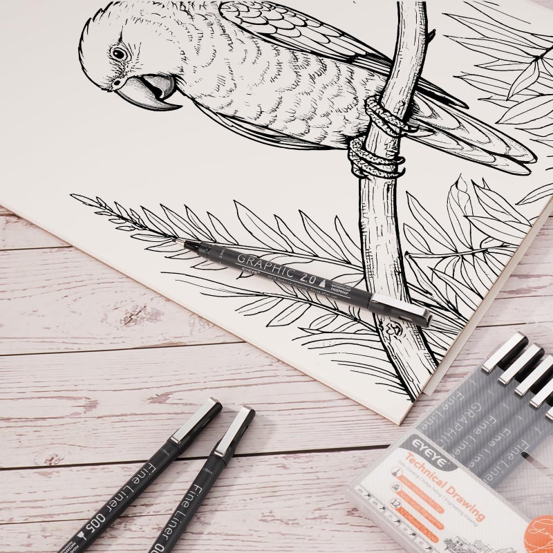EYEYE Micro Fineliner Pens, Black Drawing Art Pens,12 Archival Pen Waterproof Ink Set Artist Supplies Archival Inking Markers Sketch Outline Pen, Precision Drawing and Sketching Kit - Image 4