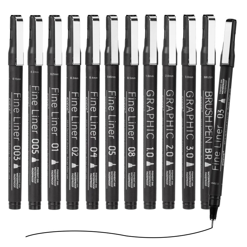 EYEYE Micro Fineliner Pens, Black Drawing Art Pens,12 Archival Pen Waterproof Ink Set Artist Supplies Archival Inking Markers Sketch Outline Pen, Precision Drawing and Sketching Kit - Image 3