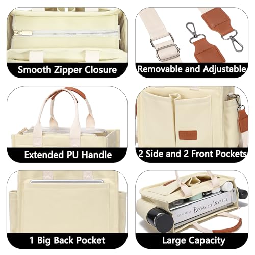 ZHMO Tote Bag for Women With Compartments and Zipper,Large Canvas Tote Women's Purse Crossbody Bags Work Laptop Book Bag Top Handle Satchels Handbags Shoulder Bag for Travel Nurse Teacher Church Gym Beach - Image 4