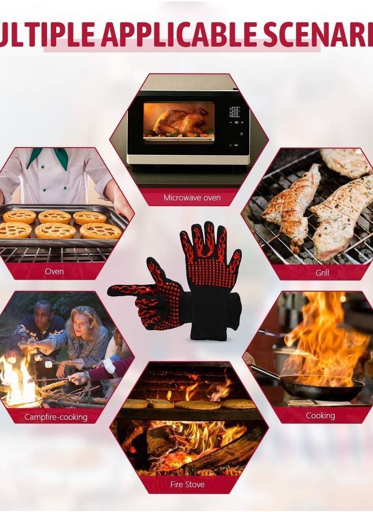 Y&D - BBQ Gloves, 800°C Extremely Heat Resistant Gloves Kitchen Oven Cut Non-Slip Flexible for BBQ, Baking, Cooking, Soldering (Red) - Image 1