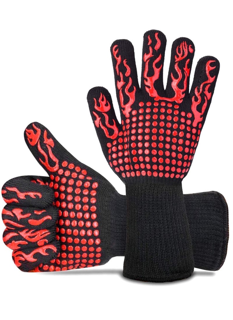 Y&D - BBQ Gloves, 800°C Extremely Heat Resistant Gloves Kitchen Oven Cut Non-Slip Flexible for BBQ, Baking, Cooking, Soldering (Red) - Image 1