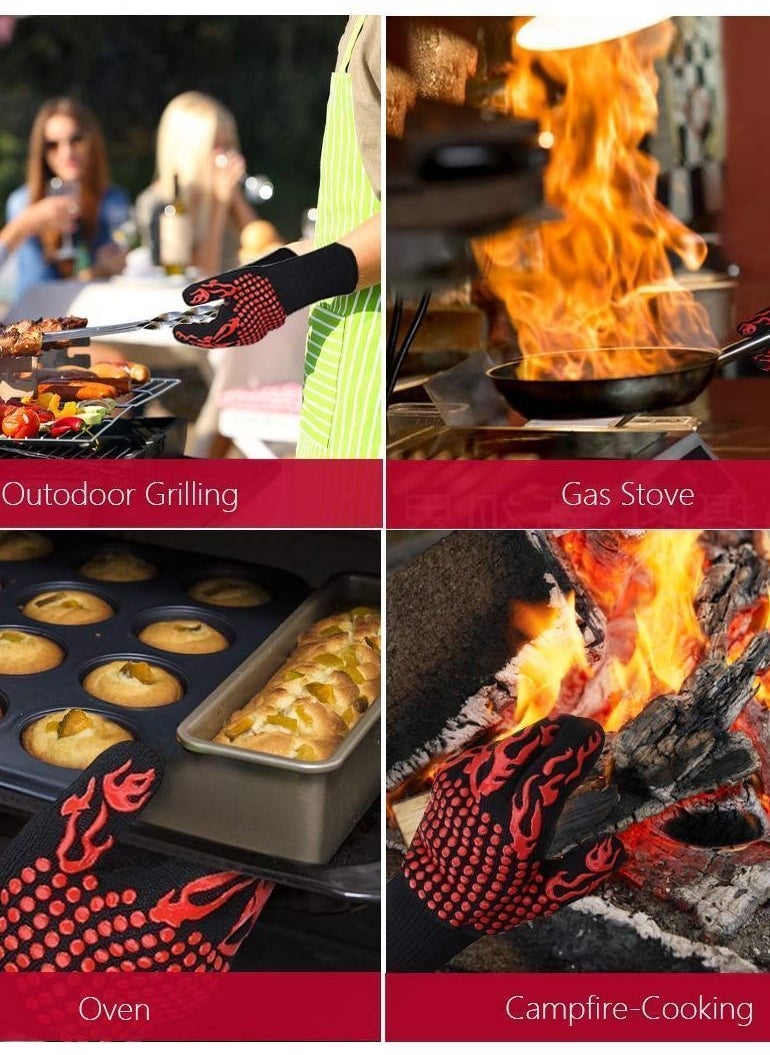 Y&D - BBQ Gloves, 800°C Extremely Heat Resistant Gloves Kitchen Oven Cut Non-Slip Flexible for BBQ, Baking, Cooking, Soldering (Red) - Image 1