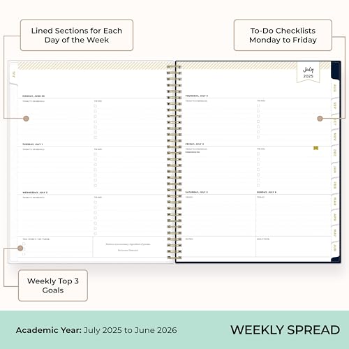 Blue Sky Day Designer 2025-2026 Weekly and Monthly Academic Year Planner Calendar, July 2025 - June 2026, 8.5" x 11", Flexible Cover, Laminated Tabs, Storage Pocket, Includes Stickers, Peyton Navy - Image 3