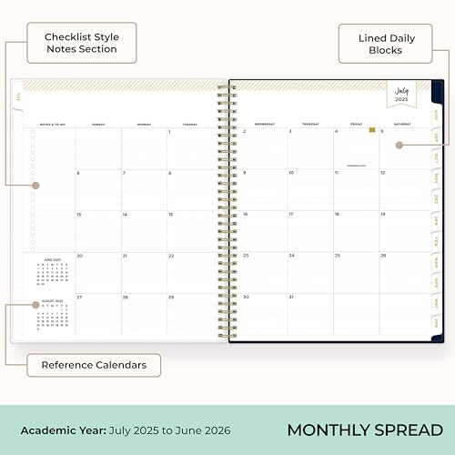 Blue Sky Day Designer 2025-2026 Weekly and Monthly Academic Year Planner Calendar, July 2025 - June 2026, 8.5" x 11", Flexible Cover, Laminated Tabs, Storage Pocket, Includes Stickers, Peyton Navy - Image 4