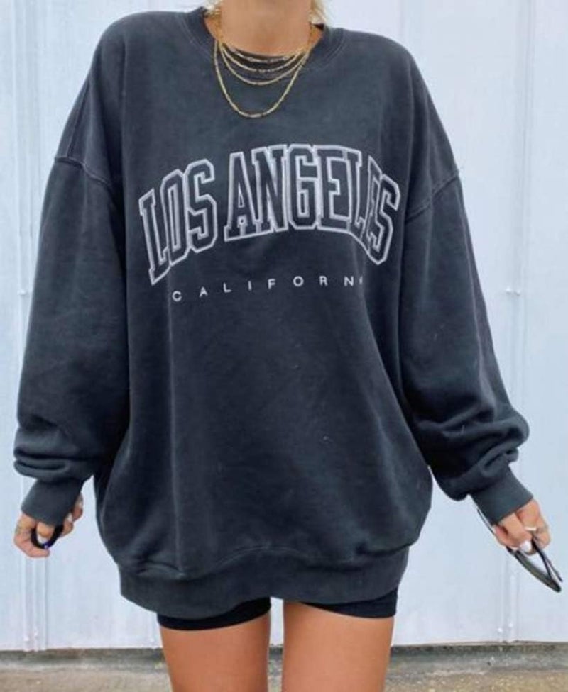 Langwyqu Women's Oversized Sweatshirt Los Angeles California Crewneck Long Sleeve Casual Loose Pullover Tops 1# Navy - Image 2