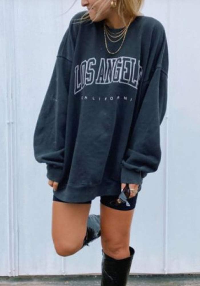 Langwyqu Women's Oversized Sweatshirt Los Angeles California Crewneck Long Sleeve Casual Loose Pullover Tops 1# Navy - Image 3