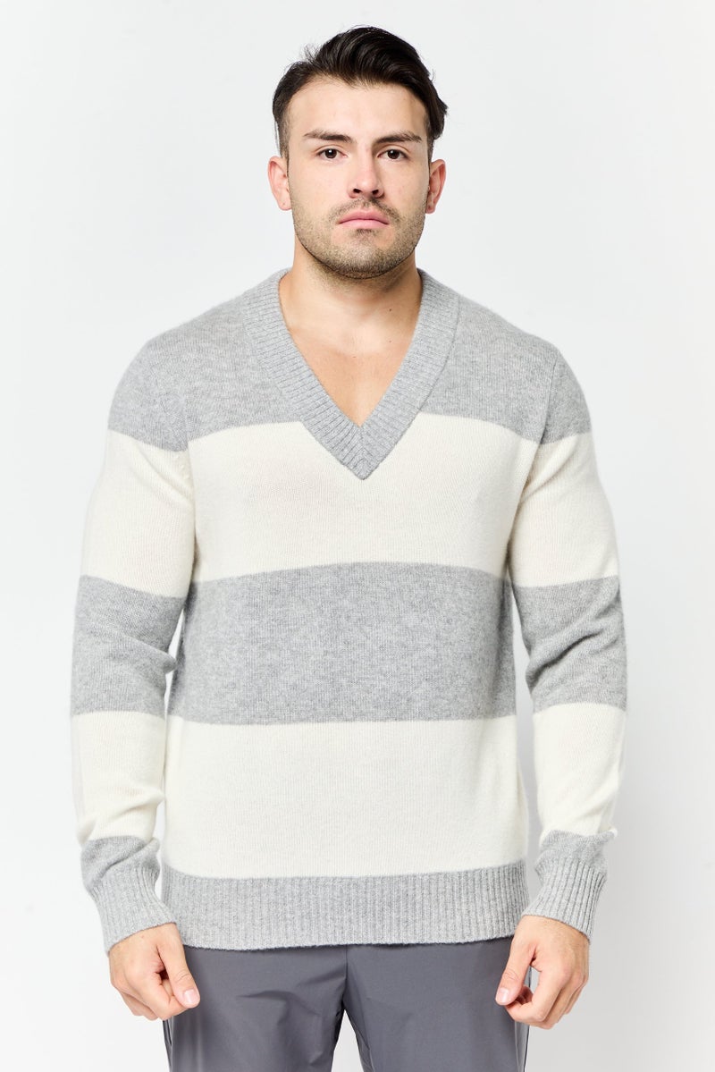 ESPRIT Men V-Neck Yarn Dye Sweater, Multicolor - Image 1