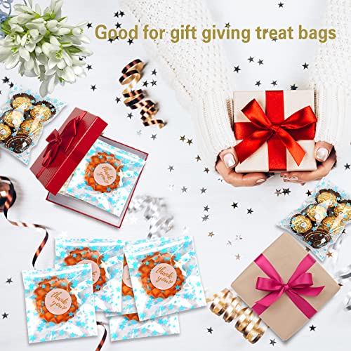 COQOFA 100 Pcs 5x7 In Star Self-Sealing Cellophane Treat Bags, Clear Cookie Bags Candy Bags Resealable Cellophane Gift Bags Goodie Bags Plastic Party Favor Bags for Wedding,Birthday,Baby Shower (Blue) - Image 4