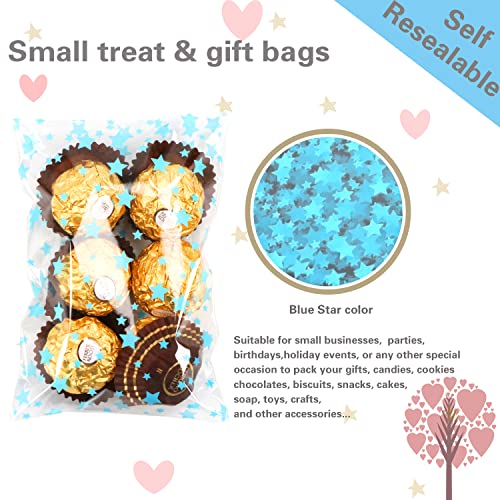 COQOFA 100 Pcs 5x7 In Star Self-Sealing Cellophane Treat Bags, Clear Cookie Bags Candy Bags Resealable Cellophane Gift Bags Goodie Bags Plastic Party Favor Bags for Wedding,Birthday,Baby Shower (Blue) - Image 3