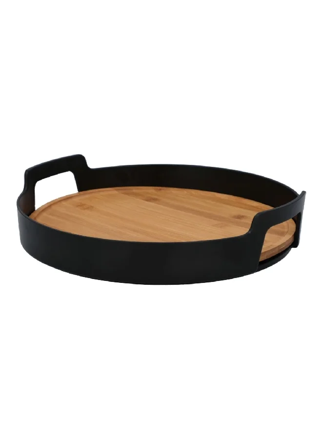 Felli Bamboo Board Round Serving Tray Black and Brown FF-HT35 10 cm High
