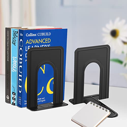 JIKIOU Book Ends Universal Premium Bookends for Shelves, Non-Skid Bookend, Heavy Duty Metal Book End, Book Stopper for Books/Movies/CDs/Video Games, 6.69 x 4.9 x 4.3 in, Black (3 Pairs/6 Pieces) - Image 3