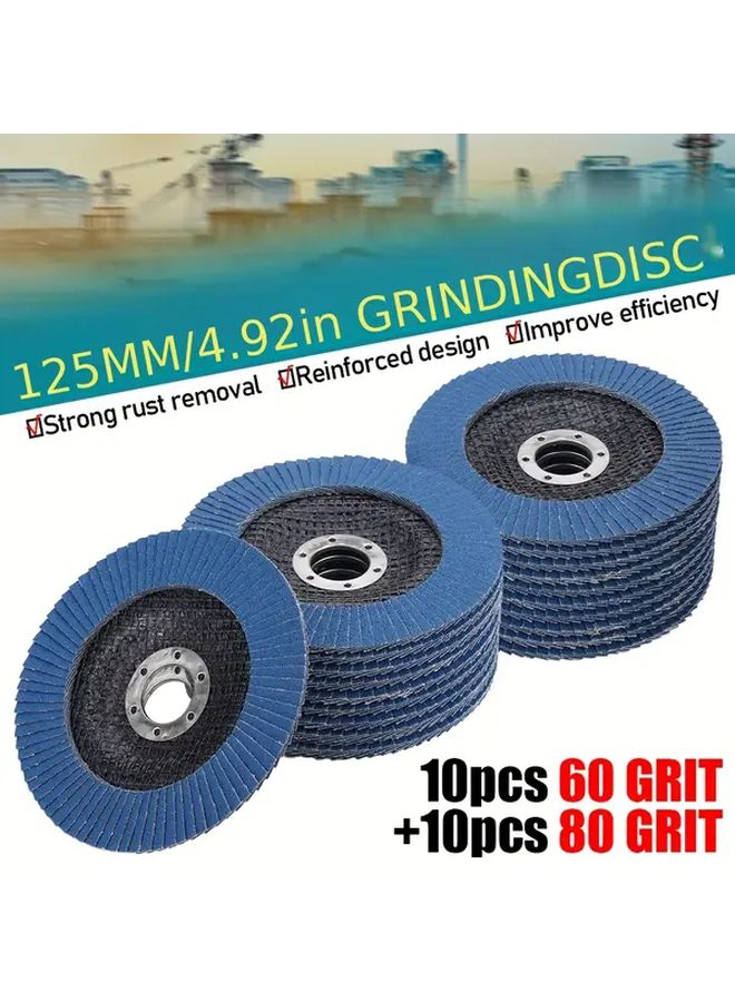 20 قطعة 125 مم 60 80 حبيبات أقراص صنفرة معدنية طحن عجلات مجموعة لزاوية المطحنة - Image 2