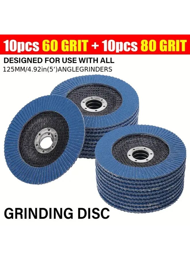 20 قطعة 125 مم 60 80 حبيبات أقراص صنفرة معدنية طحن عجلات مجموعة لزاوية المطحنة - Image 1