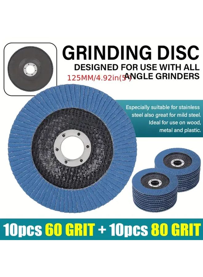 20 قطعة 125 مم 60 80 حبيبات أقراص صنفرة معدنية طحن عجلات مجموعة لزاوية المطحنة - Image 4
