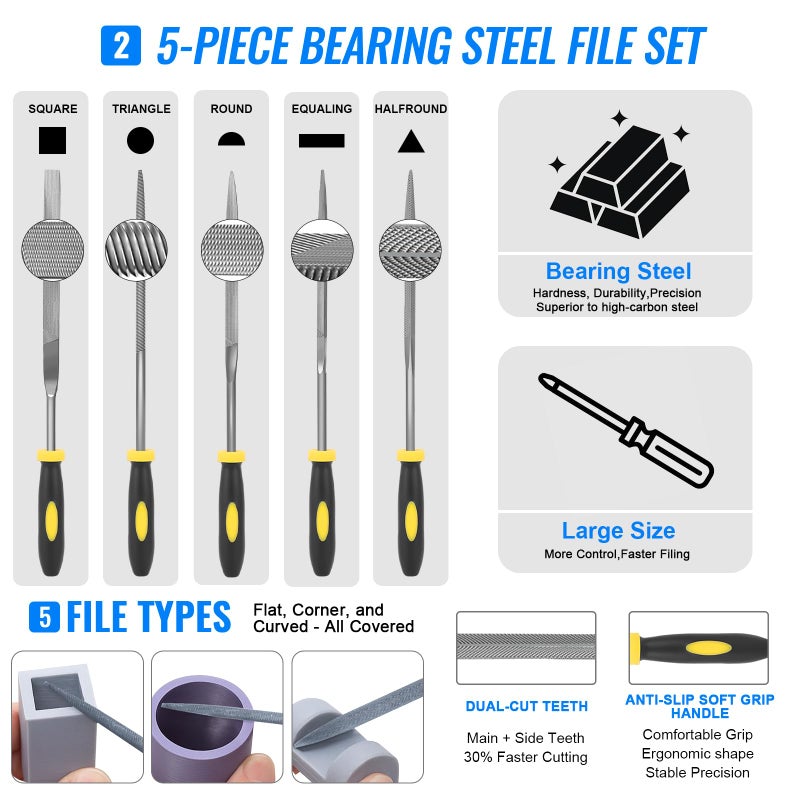Intarsio 68Pcs 3D Printer Tools Kit with Storage Case, 3D Printer Accessories - Deburring Tool, 3D Printer Removing Scrapers, Metal Files, Brushes, Hand Drill, Tweezers, for Bambu Lab, Ender 3, Kobra, etc. - Image 4
