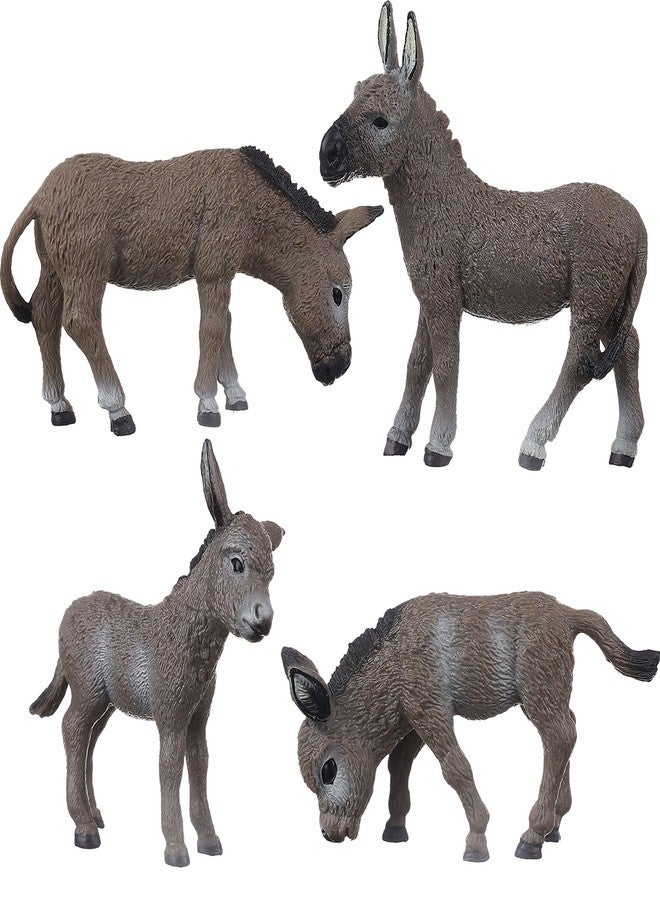 JOKFEICE Animal Figures 4pcs Plastic Gray Donkey Family Animals Action Model Science Project, Learning Educational Toys, Birthday Gift, Cake Topper, for Kids - Image 1